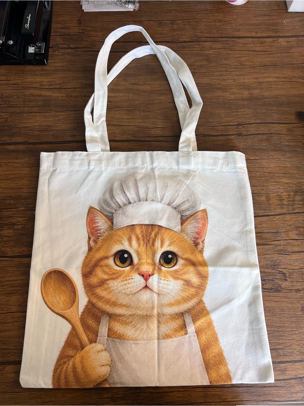 Canvas Orange Cat Chef Tote Bag - White- NWOT